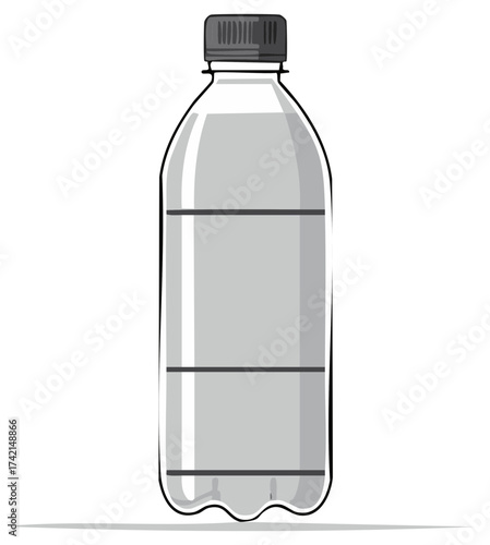 Simple grayscale vector illustration of a plastic water bottle with a blank label
