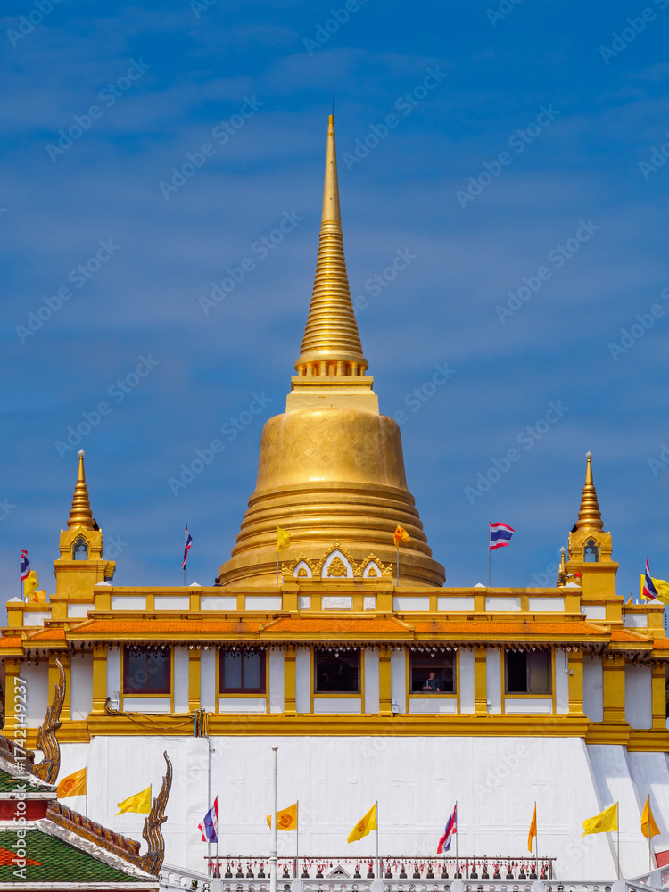 Naklejka premium Inside Golden mountain ( Phu Khao Thong) at Wat Saket one of Bangkok's most iconic landmarks, is popular among international tourists visiting Bangkok, Thailand.