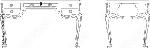 Vector sketch illustration silhouette of wooden furniture design with classical mythology decoration ornament vintage neoclassical abstract modern 
