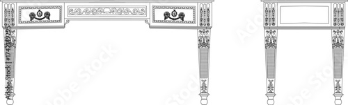 Vector sketch illustration silhouette of wooden furniture design with classical mythology decoration ornament vintage neoclassical abstract modern 