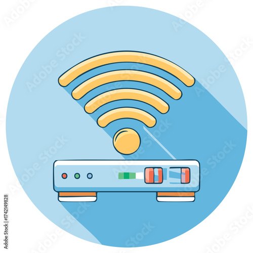 Wireless internet modem with full signal strength connection illustration in flat design