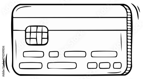 Simple hand drawn doodle of a credit card with a chip and magnetic stripe