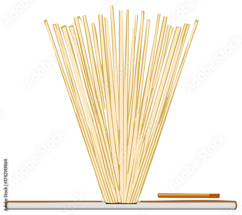 Bundle of uncooked spaghetti pasta standing upright, simple noodle ingredients illustration