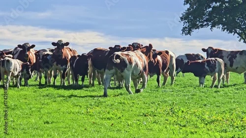 Wallpaper Mural Herd of cows watching interestingly the horizon together on grassy pasture under a cloudy sky. Torontodigital.ca