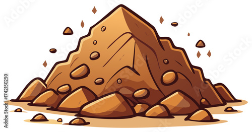 Cartoon style brown dirt pile with scattered rocks and shimmering dust