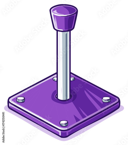 Isometric purple base stand with a silver upright pole and top cap element