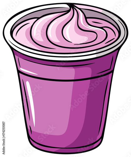 Vibrant purple cup with creamy pink dessert or yogurt vector illustration graphic
