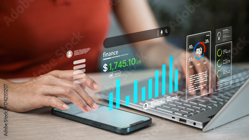 Photos Mobile Finance Dashboard Analytics with Laptop