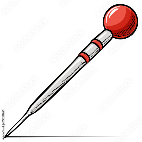 Hand drawn cartoon illustration of a single red headed sewing or tailor pin