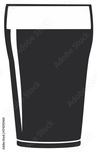 Pint Glass Icon Silhouetted Stout Liquid Refreshment Dark Beer Monochrome Illustration