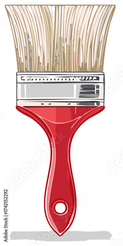 Red Handled Paintbrush with Bristles and Silver Ferrule Painting Tool Art Supply Equipment