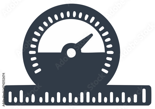 Gauge or Speedometer Icon with Ruler: Measurement Concept Design