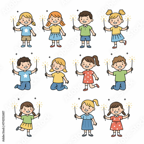 Happy children celebrating with sparklers