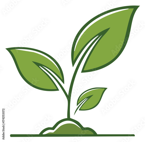Illustration of a green sprout with leaves emerging from the soil, symbolizing growth and nature.