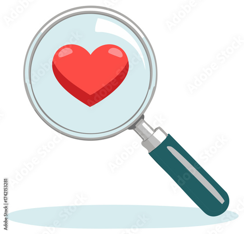 Magnifying Glass Discovering Red Heart Symbol Love Search Concept Illustration