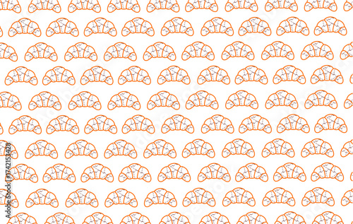 Doodle croissant pattern. Croissants seamless pattern background. Hand drawn of croissant icon. Bakery theme pattern. Croissant set background. Fast food outline. Fast food illustration. Bread vector.
