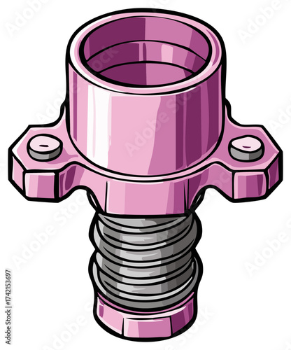 Cartoon pink metal pipe fitting with corrugated section illustration for design resources