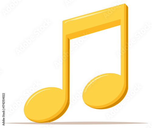 Golden musical note with two flags on a white background