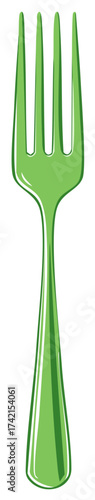 Illustration of a single green fork with tines for eating meal design