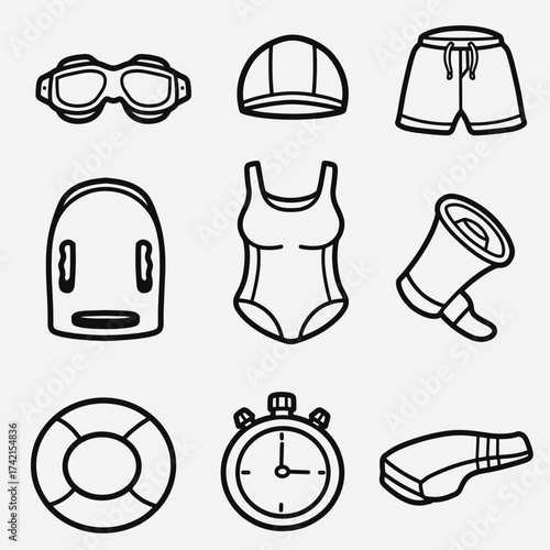 set of swimming with outline style good for icon, symbol, element design, coloring book, etc