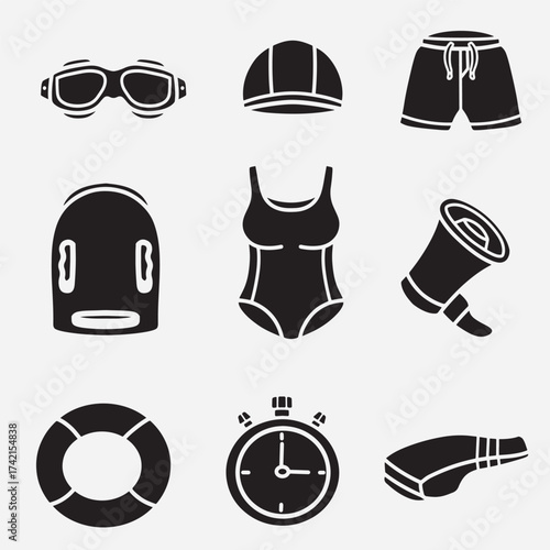 set of swimming good for icon, symbol, logo, element design, silhouette design, etc
