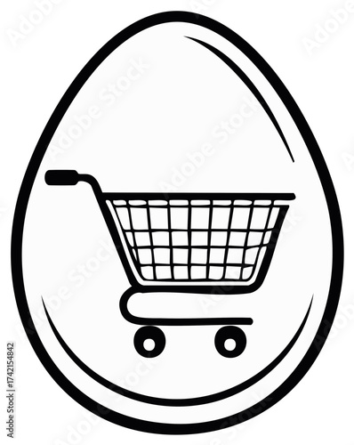 Modern online shopping icon with a supermarket cart in an egg shape for grocery delivery services