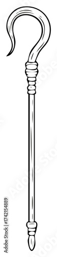 A simple black and white line art illustration of a shepherd's crook or bishop's crosier staff