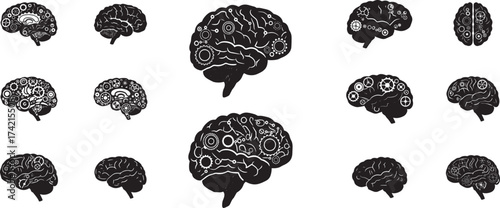 Collection of diverse brain silhouettes showing neural connections and activity symbolizing intelligence memory cognition and neuroscience concepts vector