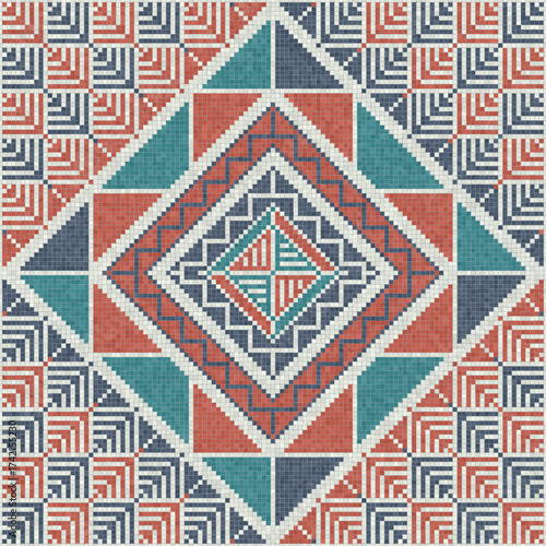 Mosaic tiles seamless pattern composition with traditional Palestinian motif. Editable vector background for print, background, web, wrapping.
