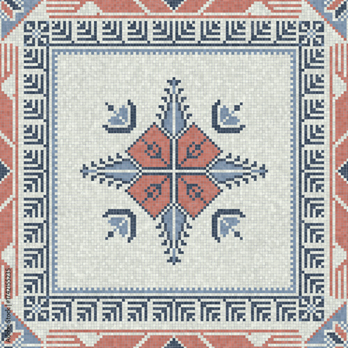 Mosaic tiles seamless pattern composition with traditional Palestinian motif. Editable vector background for print, background, web, wrapping.