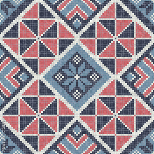 Mosaic tiles seamless pattern composition with traditional Palestinian motif. Editable vector background for print, background, web, wrapping.