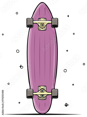Purple cruiser skateboard illustration with wheels and design elements