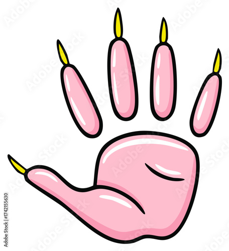 Cute Pink Paw Print with Yellow Claws and Black Outline