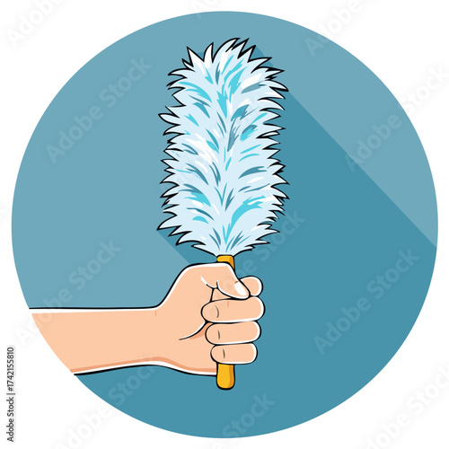 Hand Holding a Fluffy Duster for Cleaning Tasks and Homekeeping