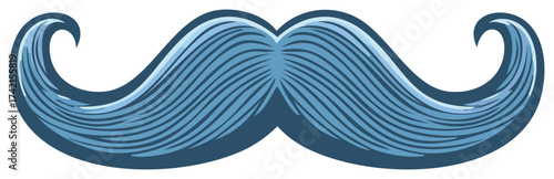 Cartoon Detailed Blue Mustache Furs With Upward Curl Ends In a Retro Comic Style