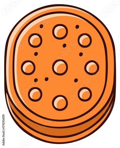 Stacked round orange cookies or crackers with holes cartoon vector illustration