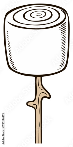 Classic cartoon marshmallow on a stick illustration for roasting at a bonfire