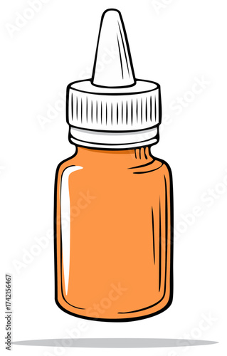 Orange dropper bottle with white cap for liquid medicine eye drops or cosmetic products illustration
