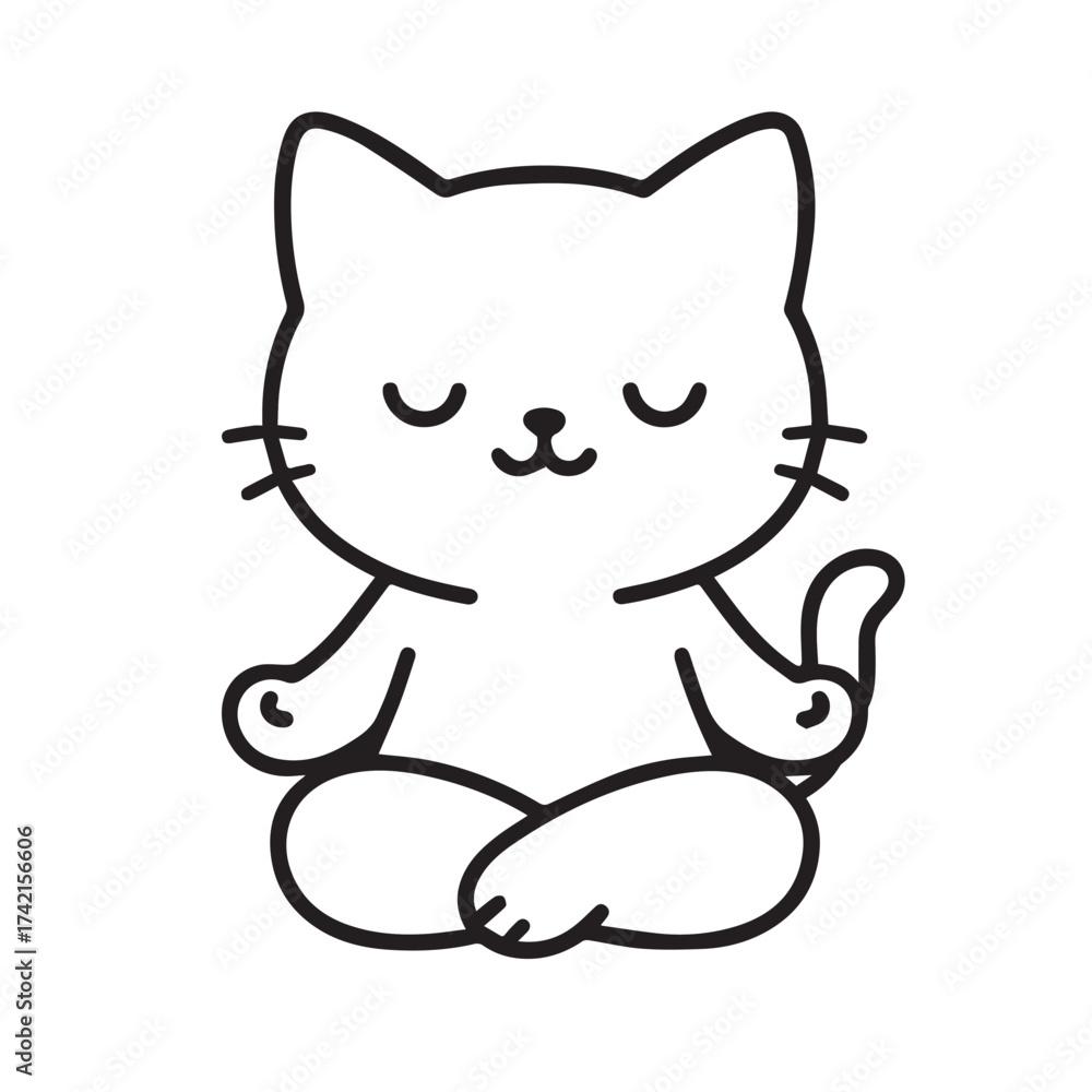 Naklejka premium Cute Cat Doing Yoga Poses – Animal Meditation Vector Clipart