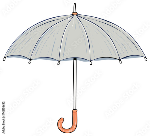 Stylized Hand Drawn Gray Umbrella with Orange Handle Protection from Precipitation