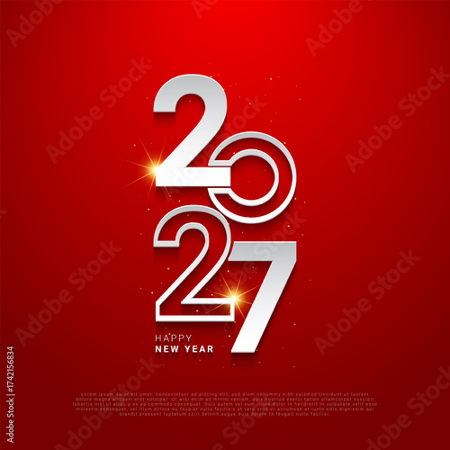 Happy new year 2027 template design on red background.