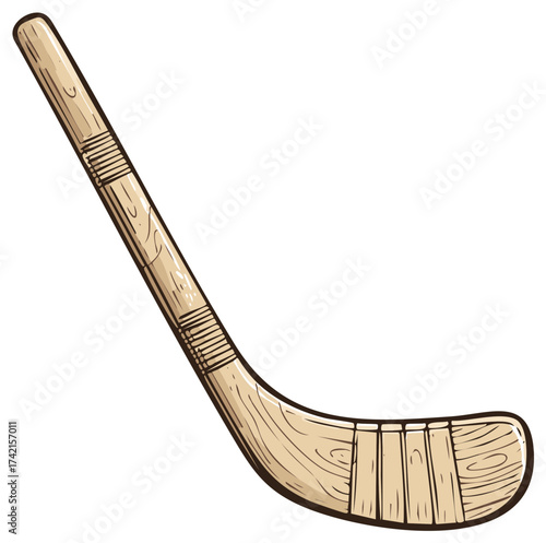 Cartoon style illustration of a wooden hockey stick for ice sport