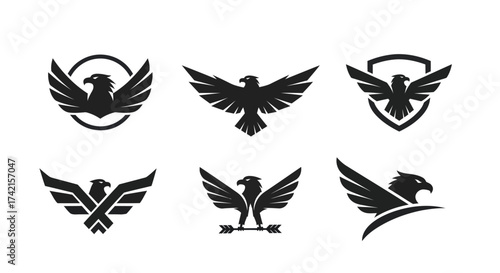 Collection of Stylized Black Eagle and Phoenix Logos for Branding and Design, Flat Vector Elements, Vector Illustration, Simple Vector, Stylized Vector Drawing, Vector Template, Clean Vector Style,