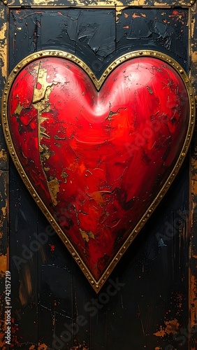 Textured heart on weathered door, gold trim