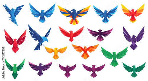 Collection of Modern Geometric Logos in Dynamic Poses and Vibrant Colors on a White Background, Flat Vector Elements, Vector Illustration, Simple Vector, Stylized Vector Drawing, Vector Template,