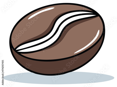 Illustration of a single coffee bean with highlights and shadows, isolated.