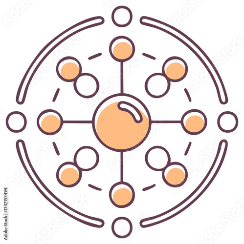 Abstract molecular network icon representing synergy and complex system connectivity