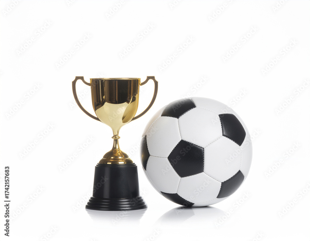 Fototapeta premium football and trophy on clean white background
