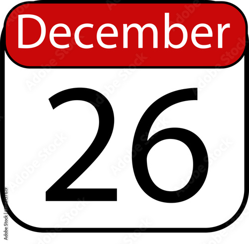 Bold calendar page displays December 26th, marking a significant date for event planning and seasonal reminders