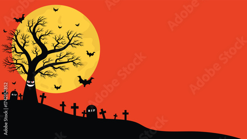 Creepy Dead Tree Bat Graveyard With Full Moon Background